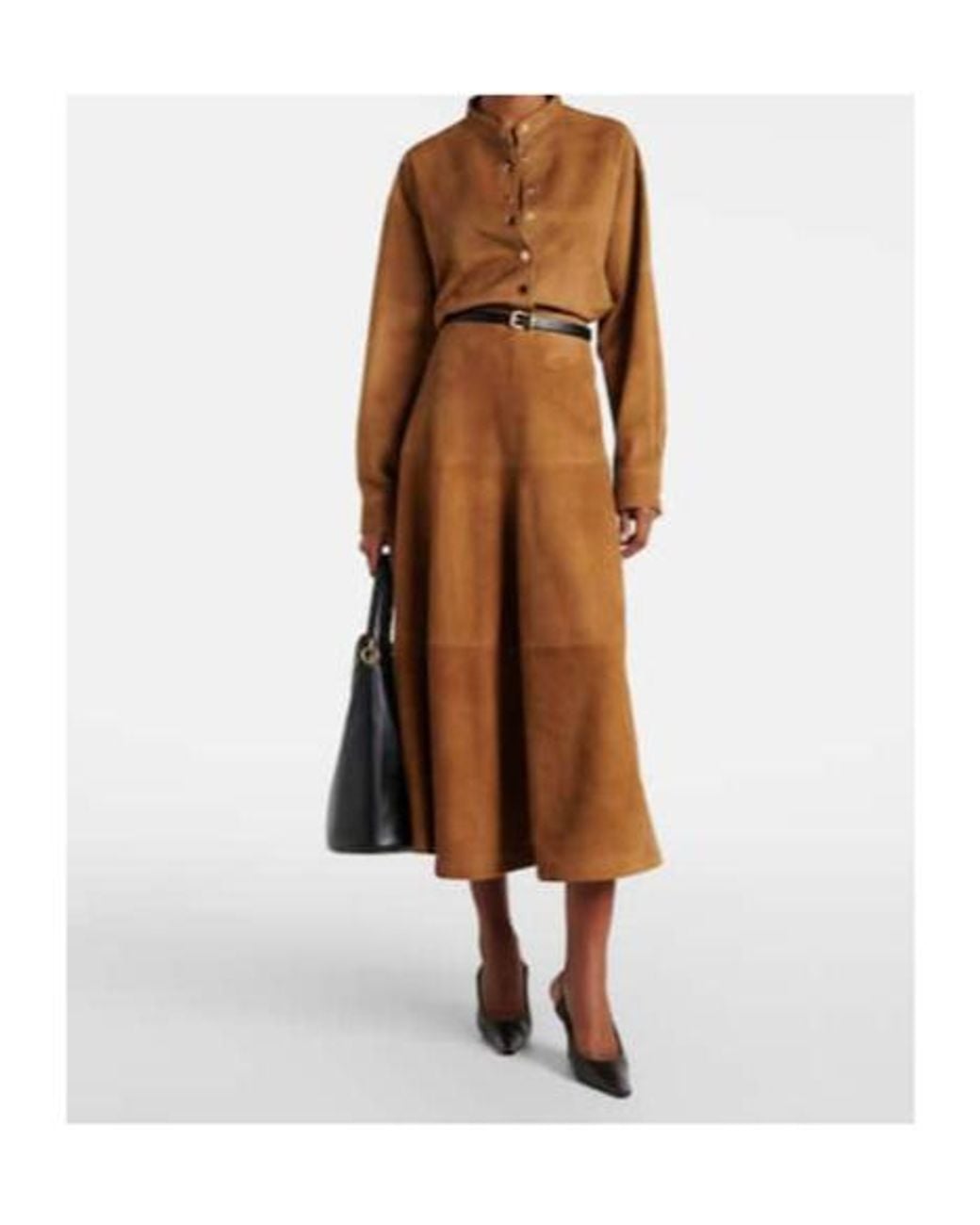Nour Hammour Brown Opera Suede Maxi Skirt