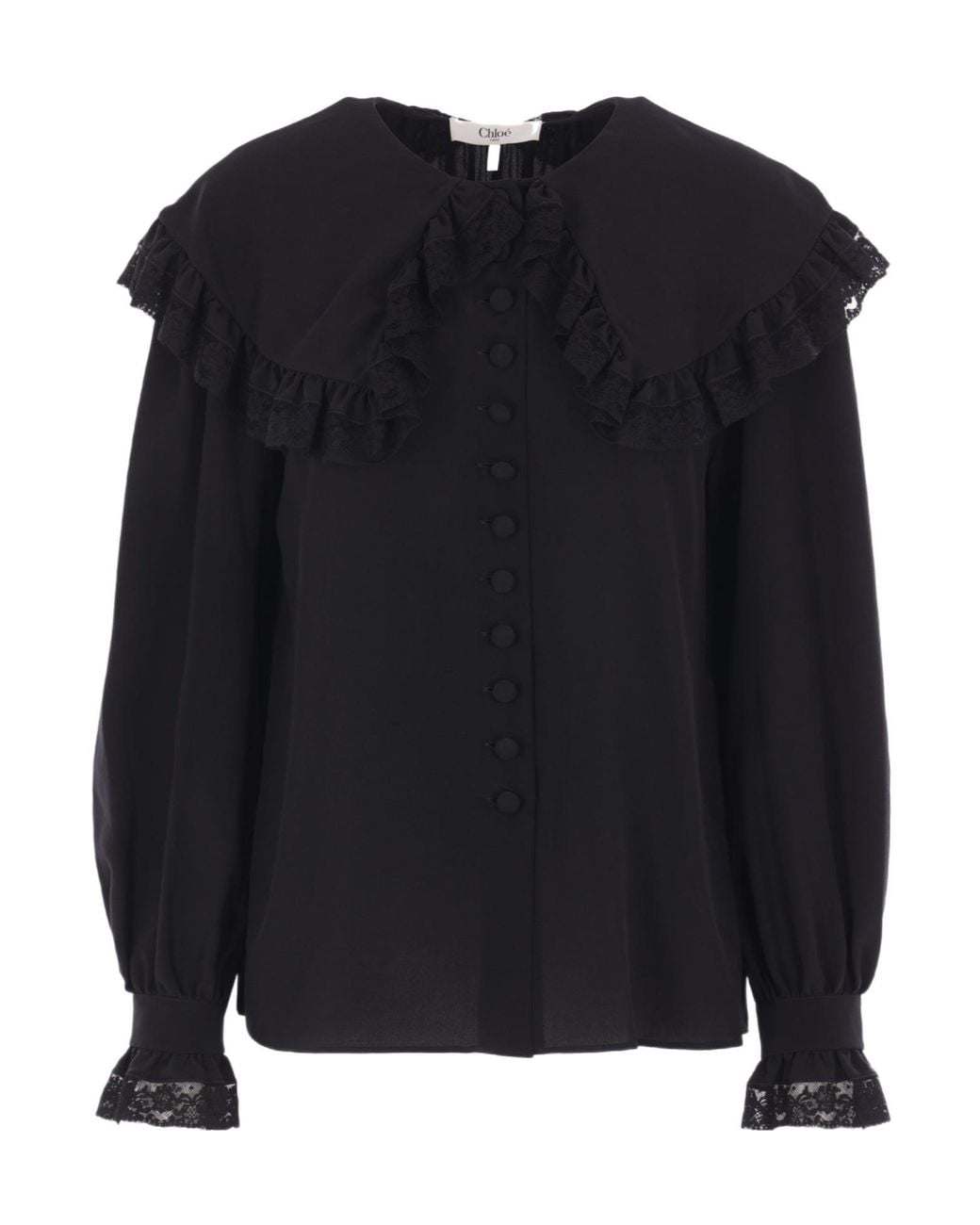 Chloé Black Chlo Oversized Collar Lace-Detailed Blouse