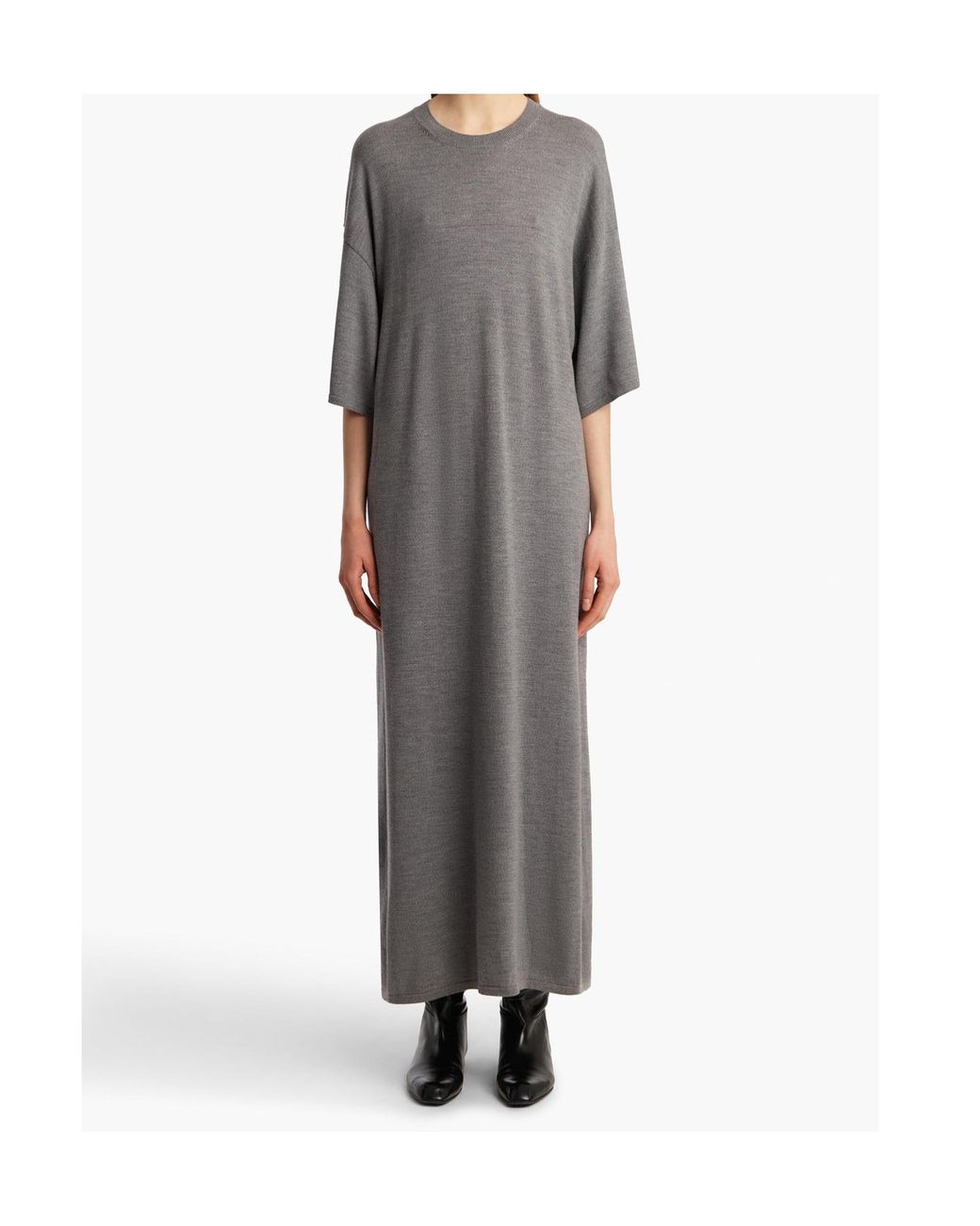 Khaite Gray Short-Sleeves Midi Dress