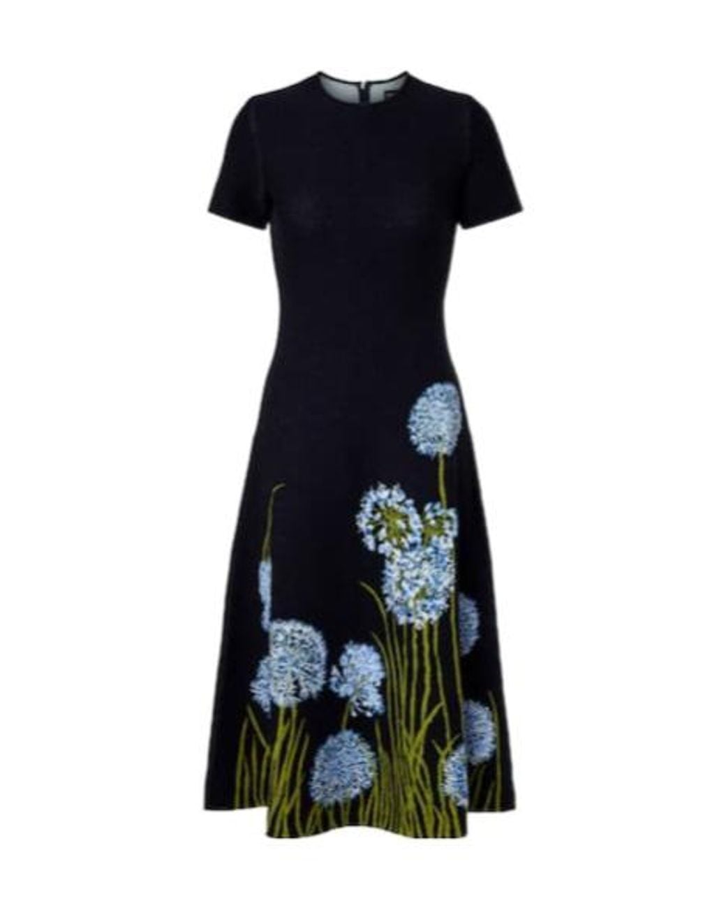 Oscar de la Renta Black Floral Jacquard Midi Dress