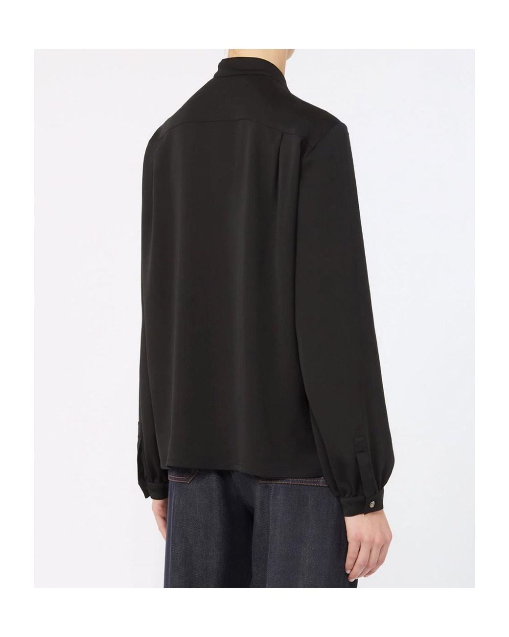 Max Mara Black Ruffled Silk Charmeuse Shirt