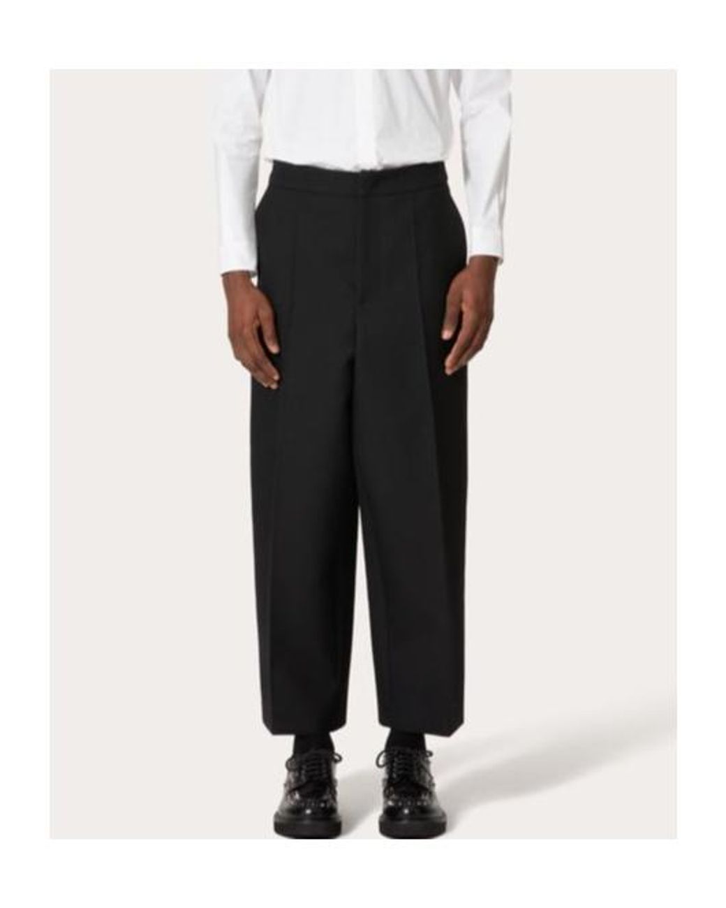 Valentino Black Pleat Detailed Cropped Pants for men