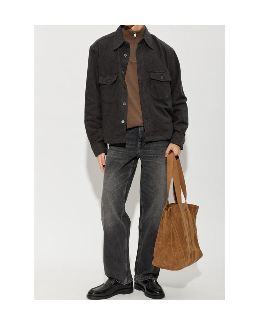 AllSaints Black Woven Long Sleeve Shirt Jacket for men