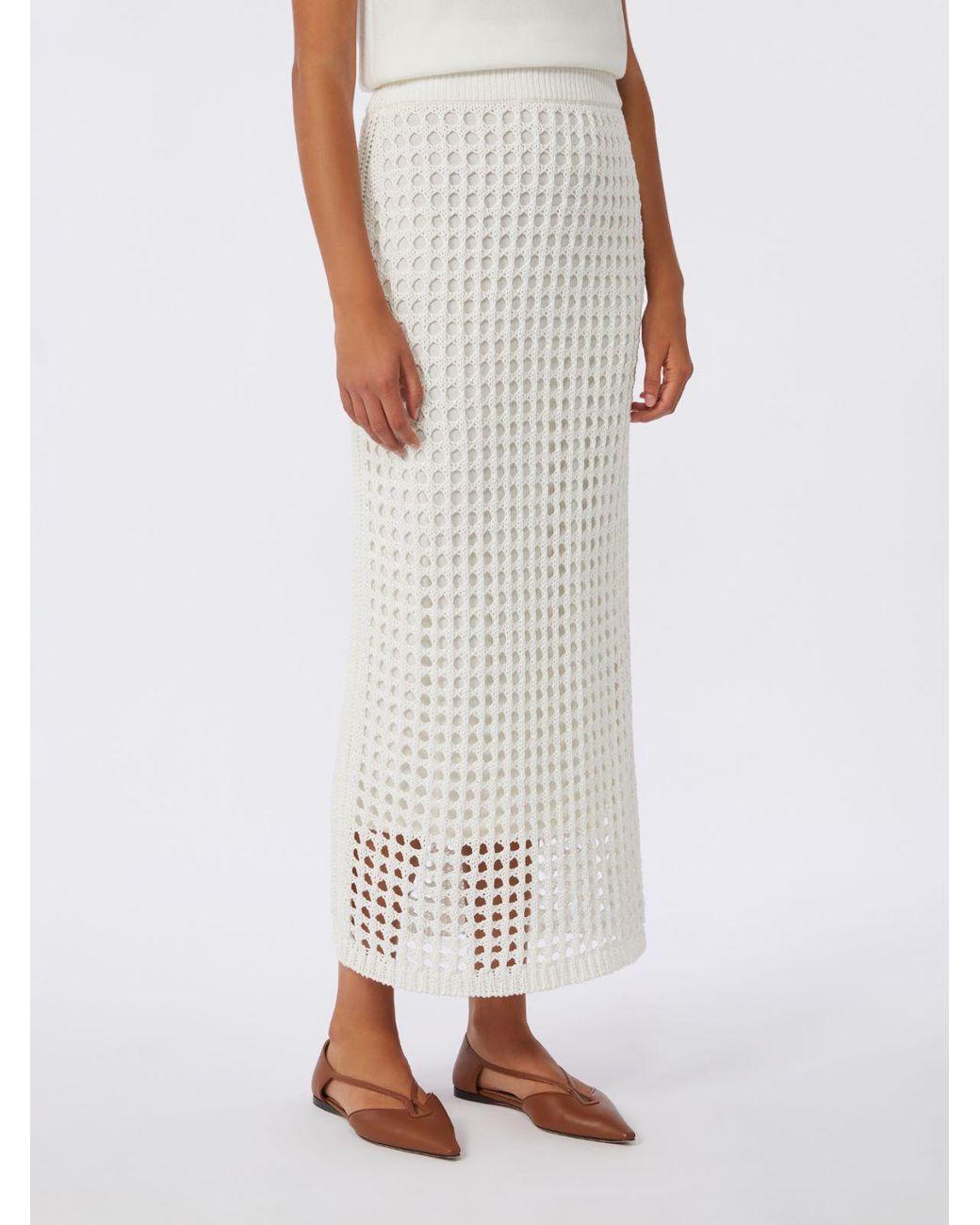 Max Mara White Mxpgeode Openwork Midi Skirt