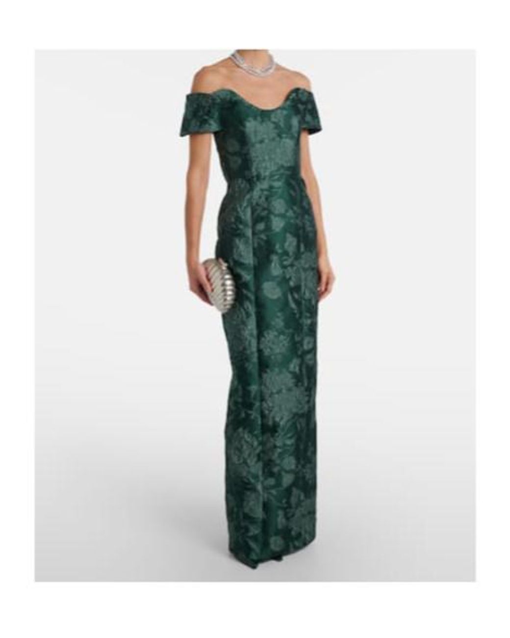 Emilia Wickstead Green Aislinn Floral Cloqué Bustier Gown