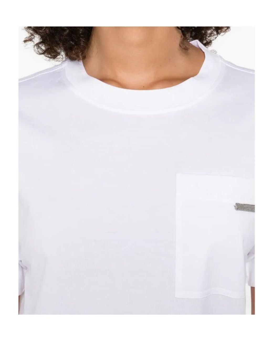 Brunello Cucinelli White Shiny Tab Crewneck T-Shirt