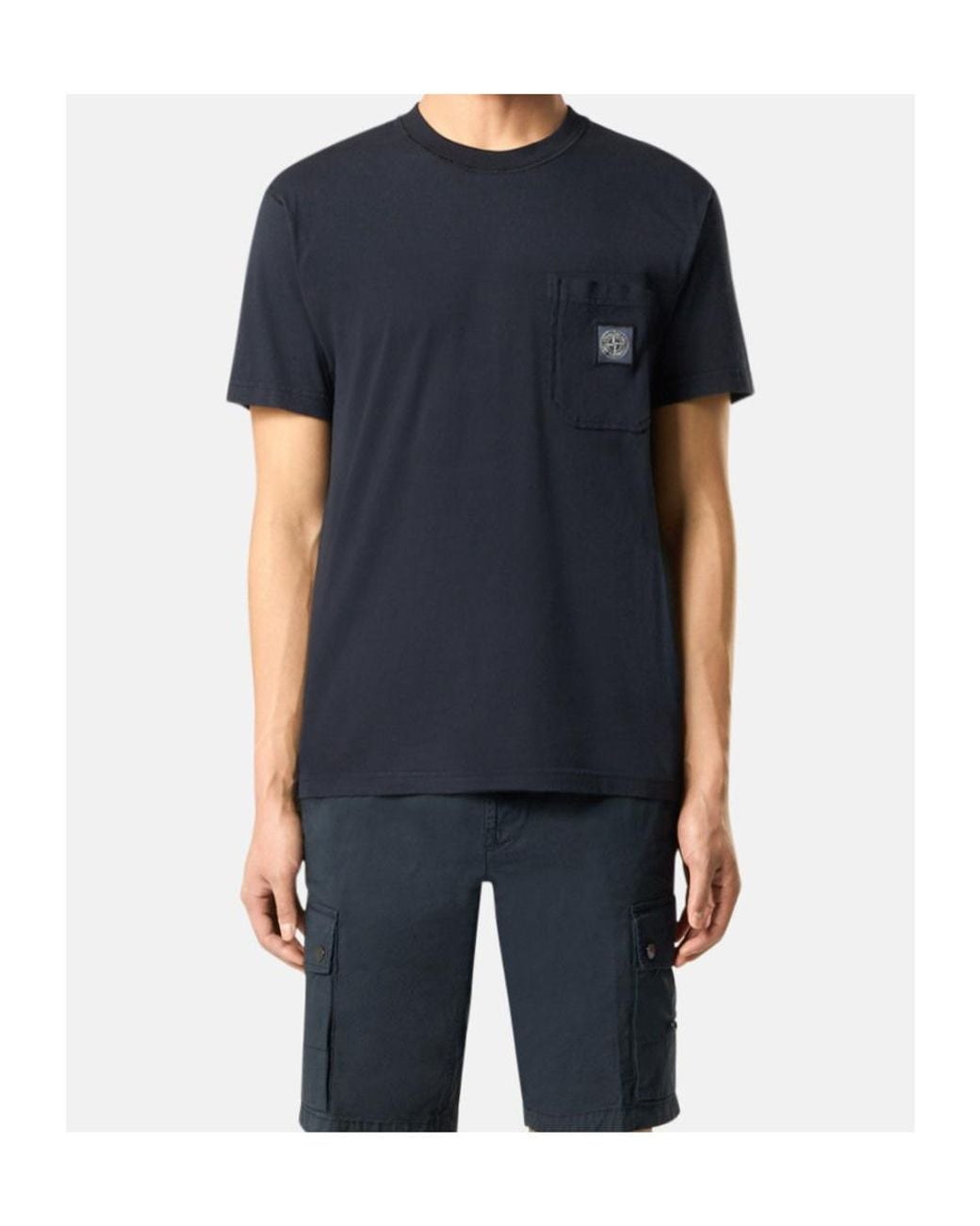 Stone Island Blue Compass Patch Crewneck T-Shirt for men