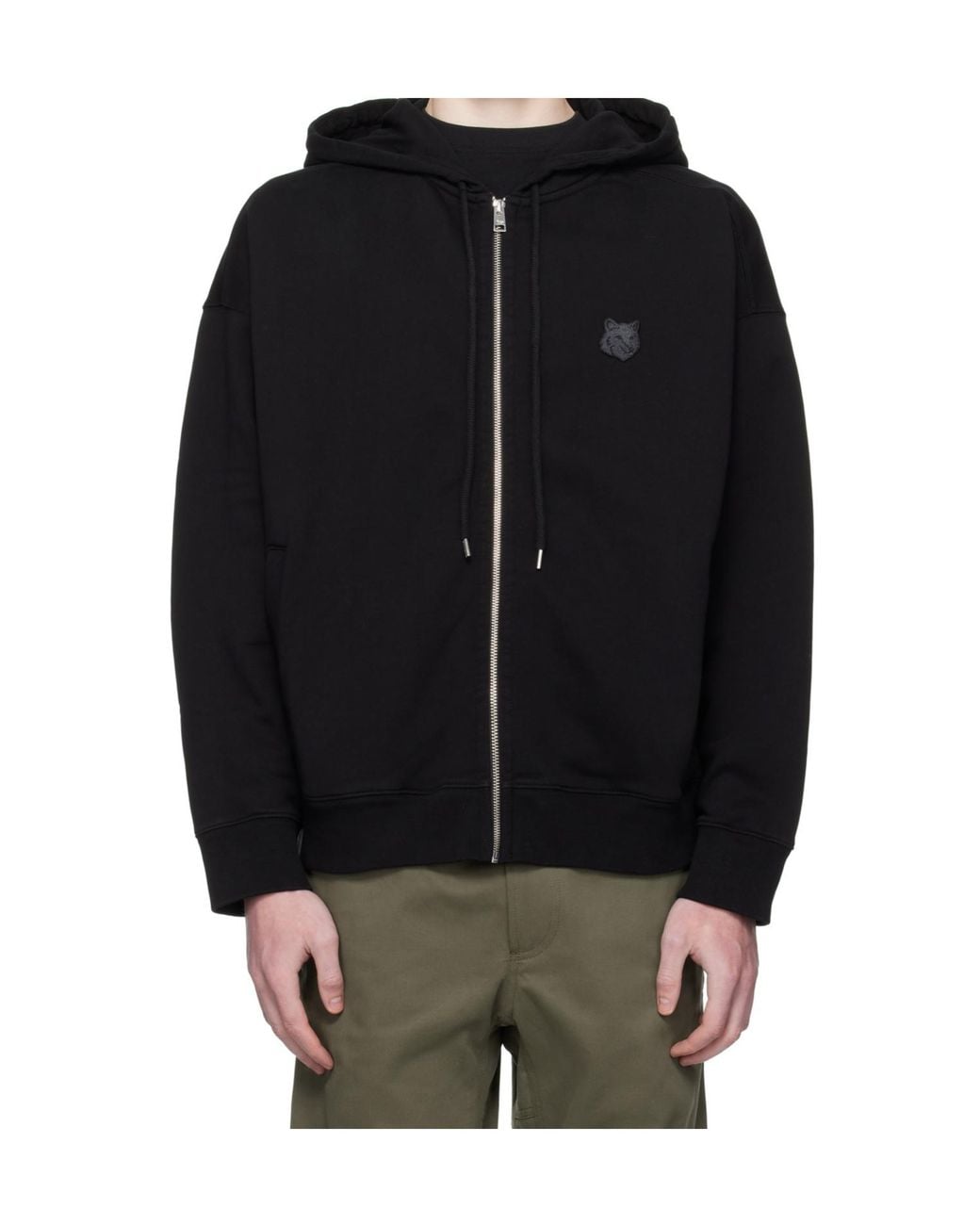 Maison Kitsuné Black Maison Kitsuné Fox Patch Zip-Up Hoodie for men