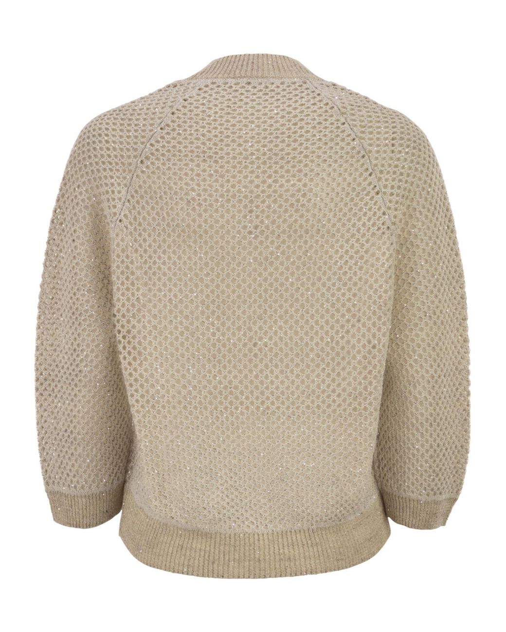 Peserico Natural V-Neck Embellished Mesh Knit Top