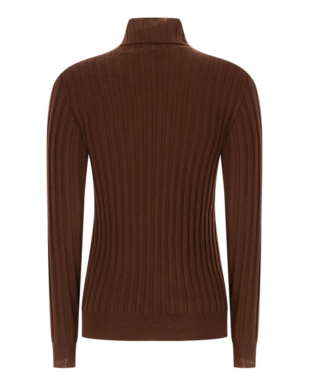 Peserico Brown Ribbed High-Neck Long-Sleeve Knit Top