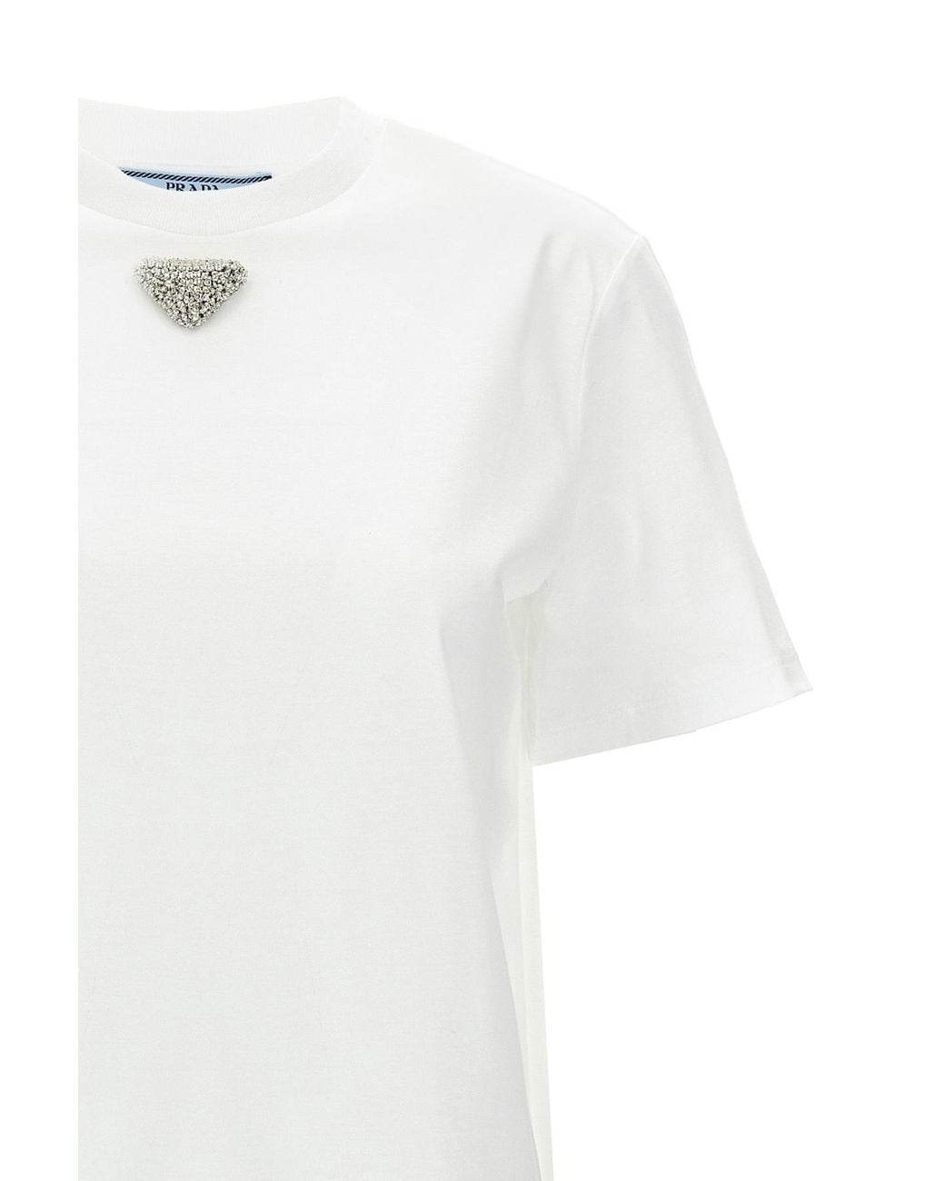 Prada White Triangle-Logo Embellished Crewneck T-Shirt