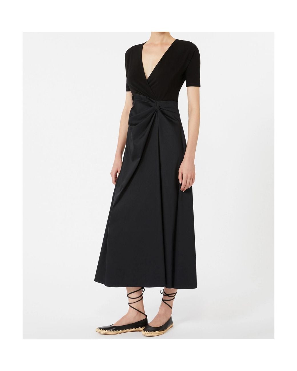 Max Mara Black Grembo Ruched Detailed Midi Dress