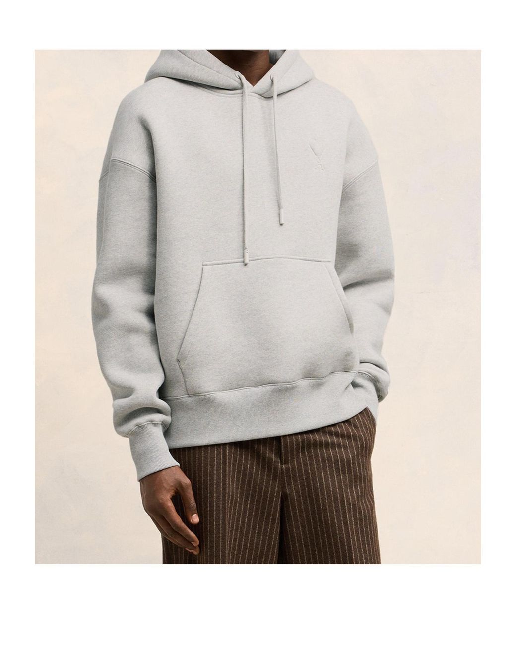 AMI Gray Long-Sleeved Drawstring Hoodie for men