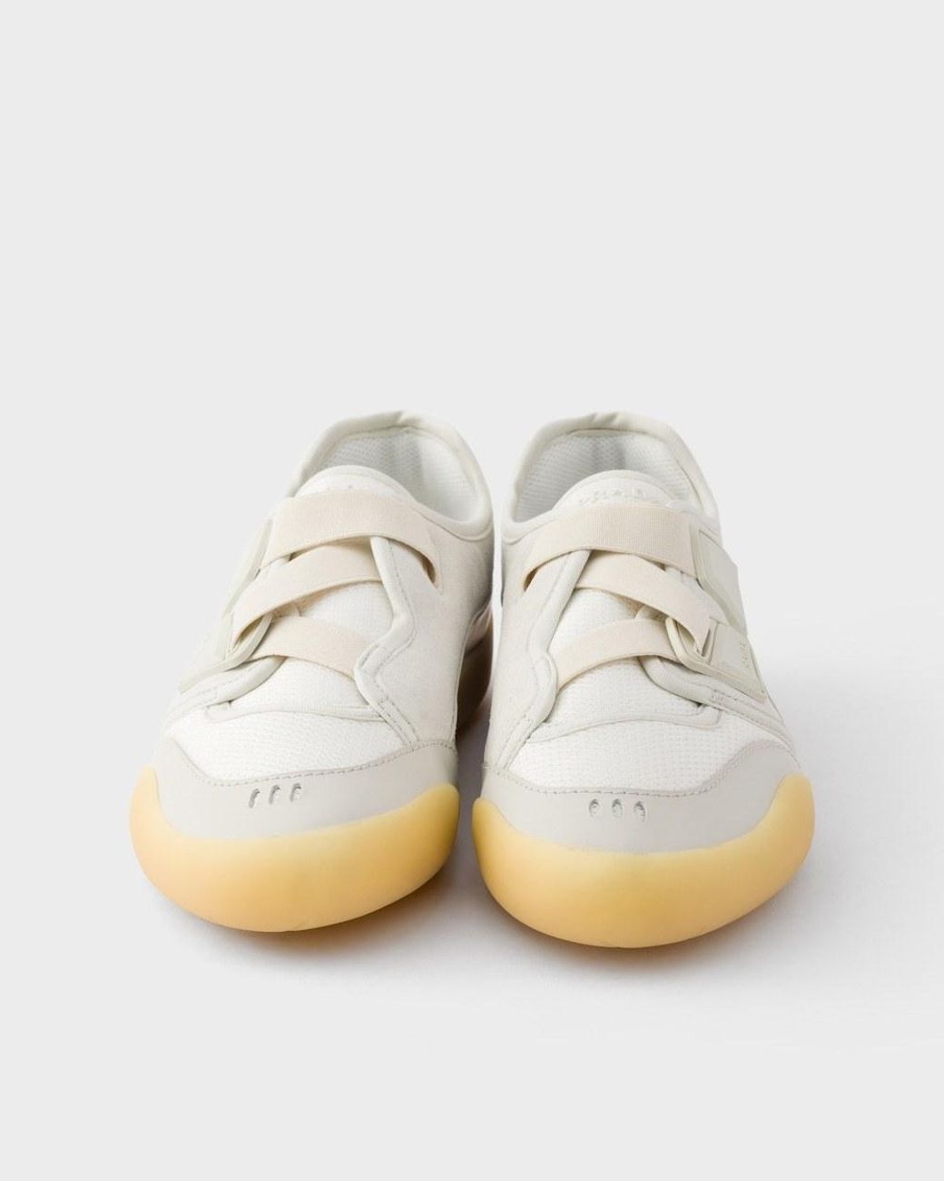 Prada White Speedrock Technical Mesh And Leather Sneakers