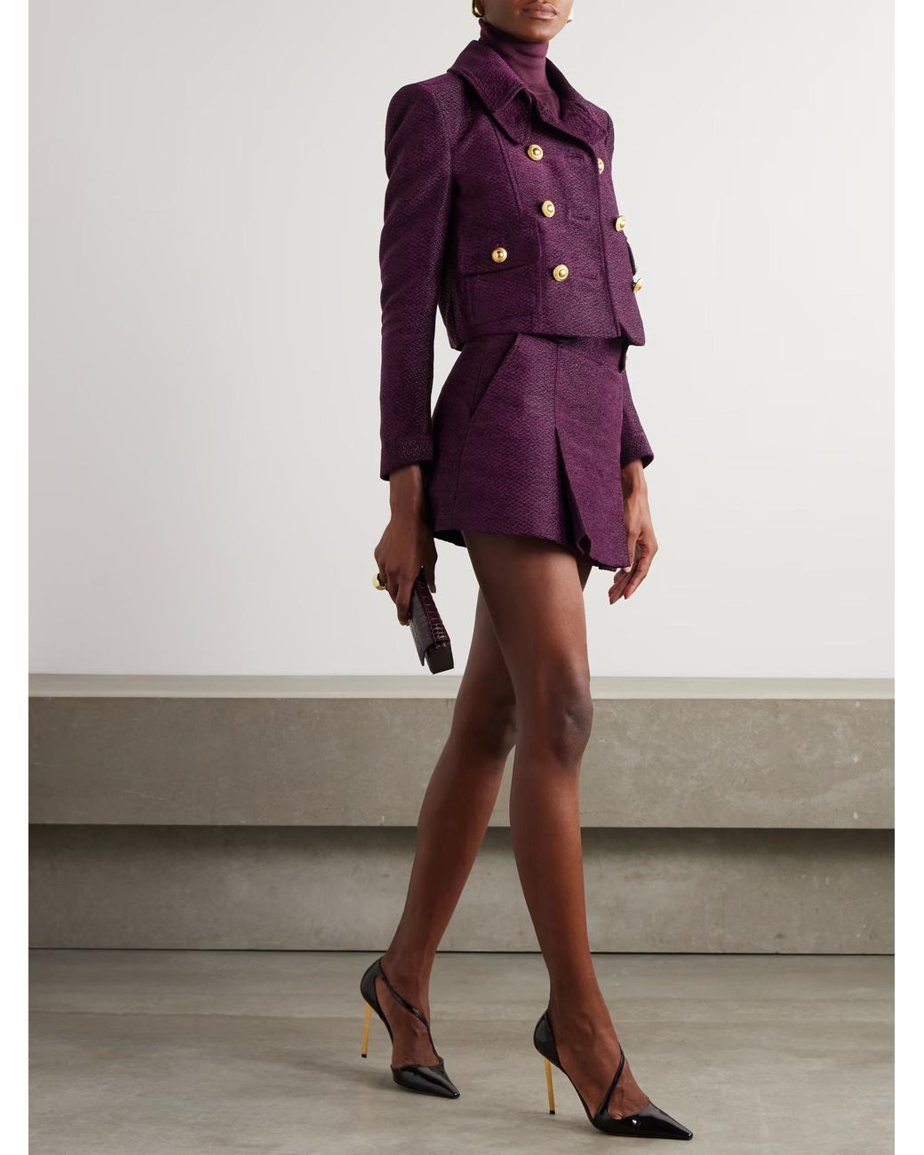 Tom Ford Purple Double-Breasted Tweed Coat