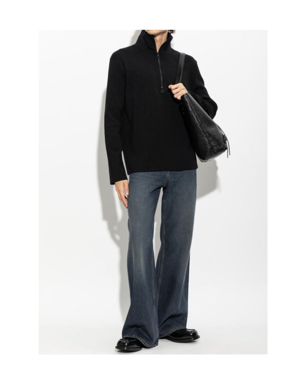 Courreges Black Stand-Up Collar Knitwear for men
