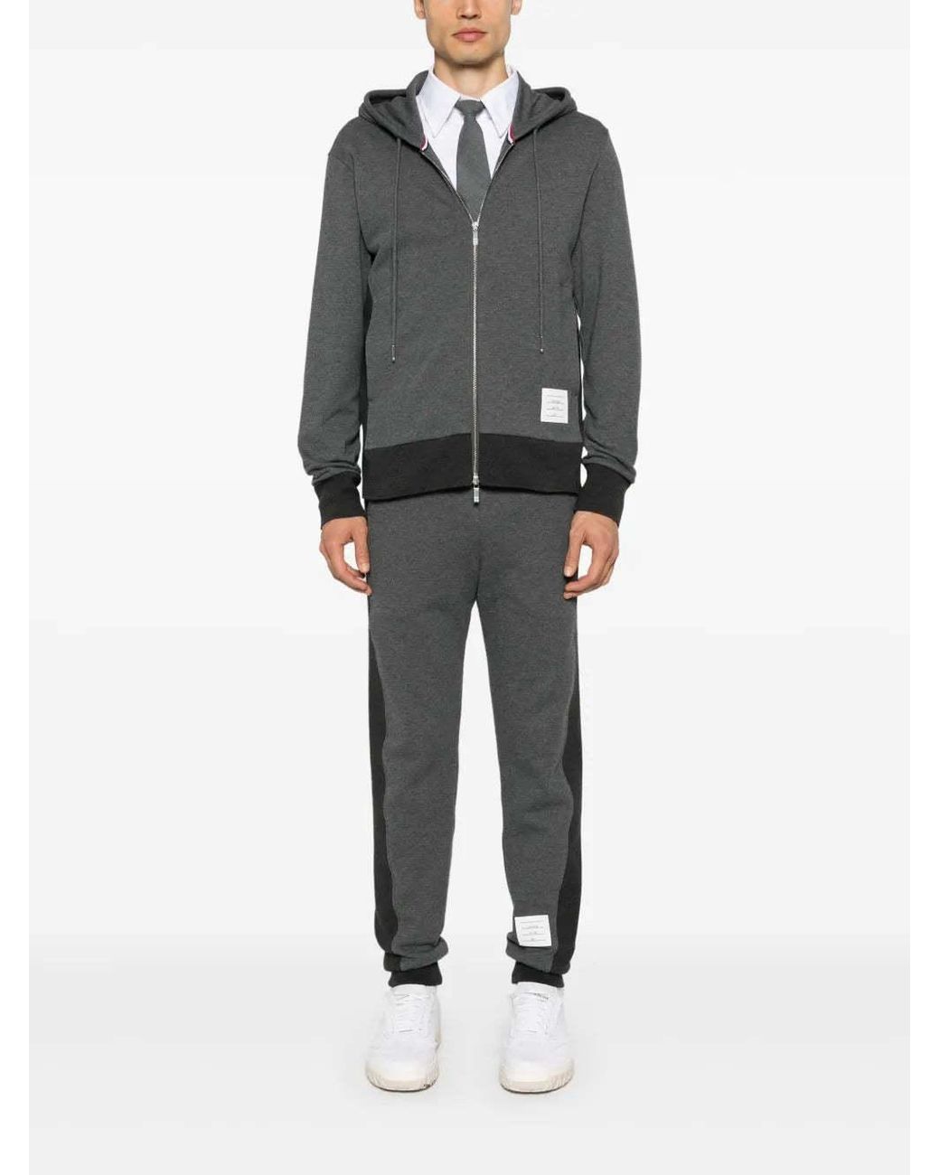 Thom Browne Gray Logo Patch Zip-Up Hoodie for men