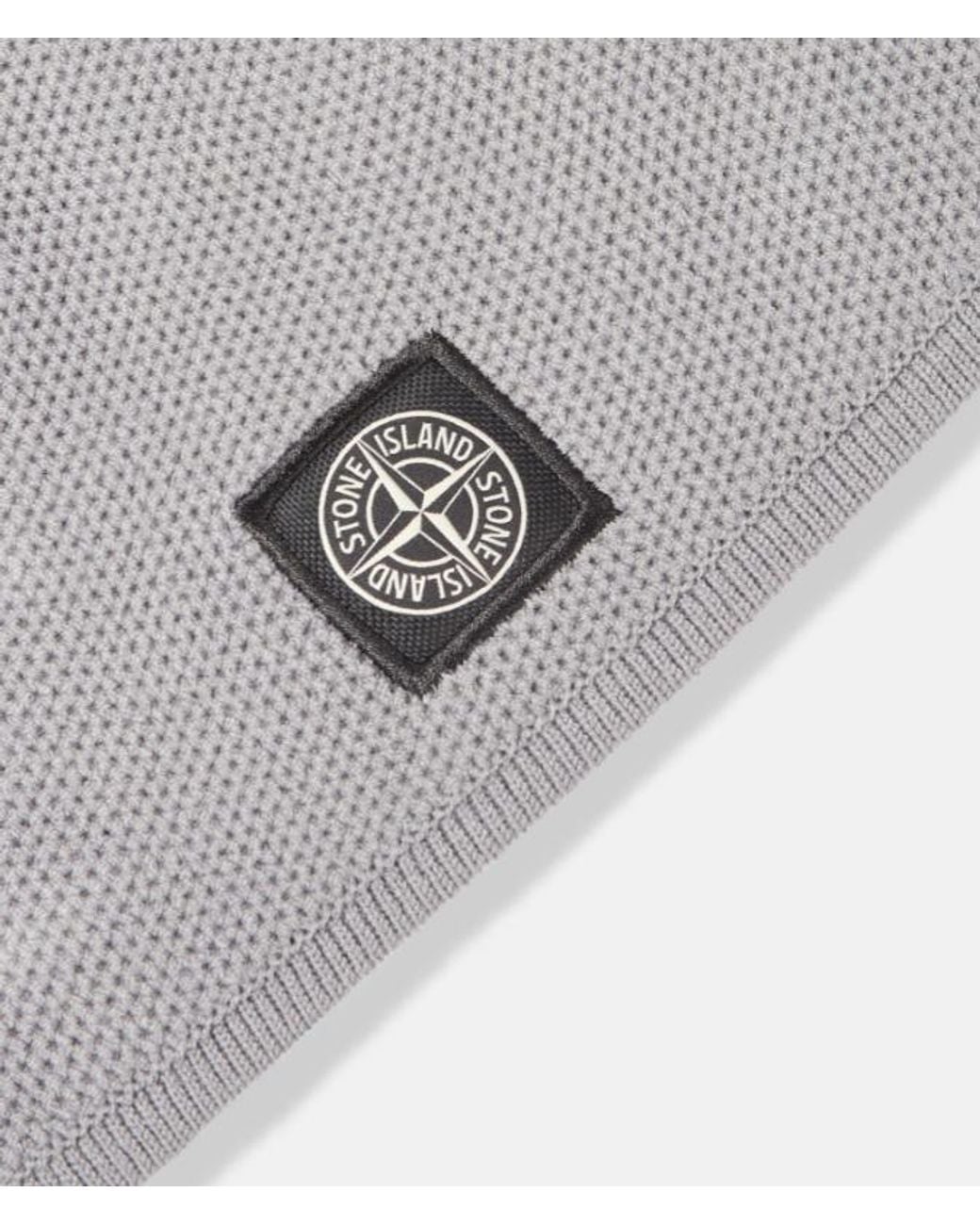 Stone Island Gray Beanie With Compass Patch And Ribbed Trim