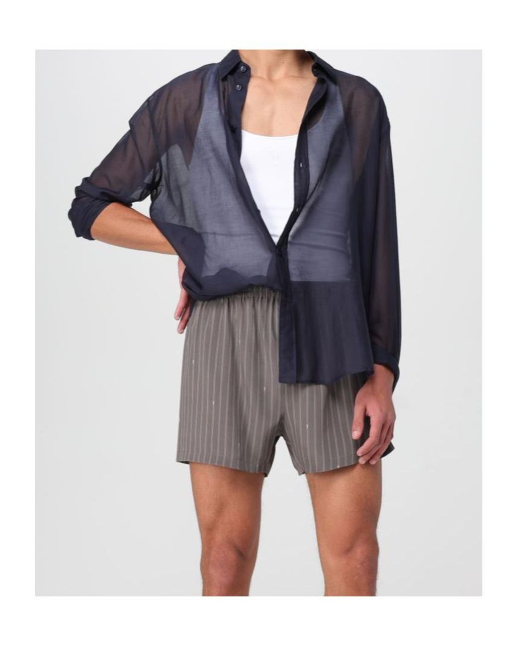 Saint Laurent Blue Shirt With Classic Collar And Contrasting Details I for men