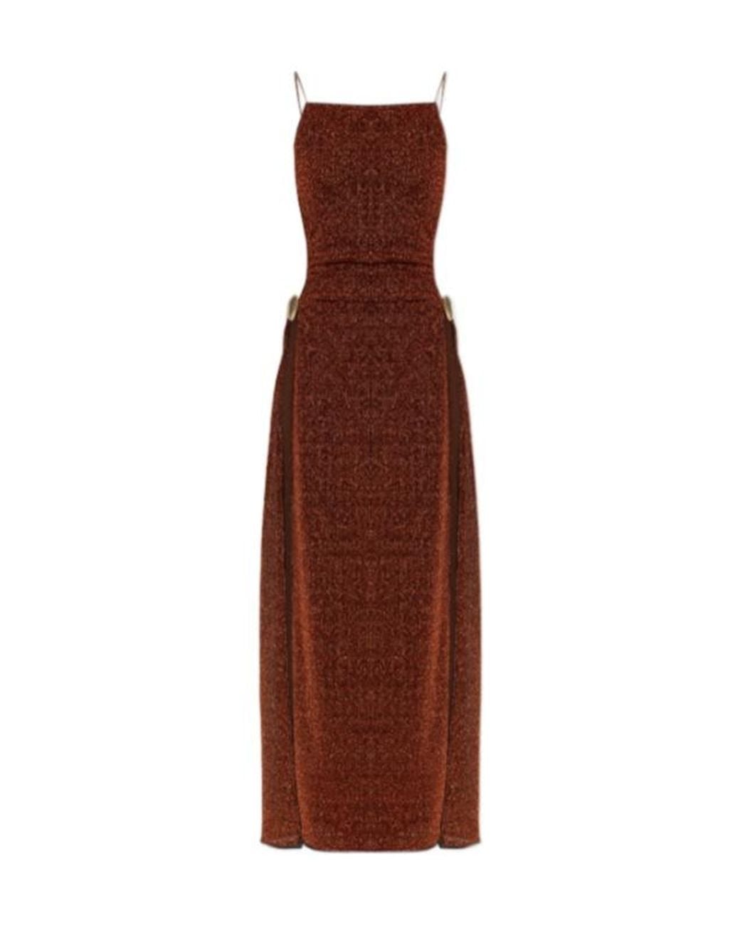 Oseree Brown Oséree Shell-Detail Lurex Maxi Dress
