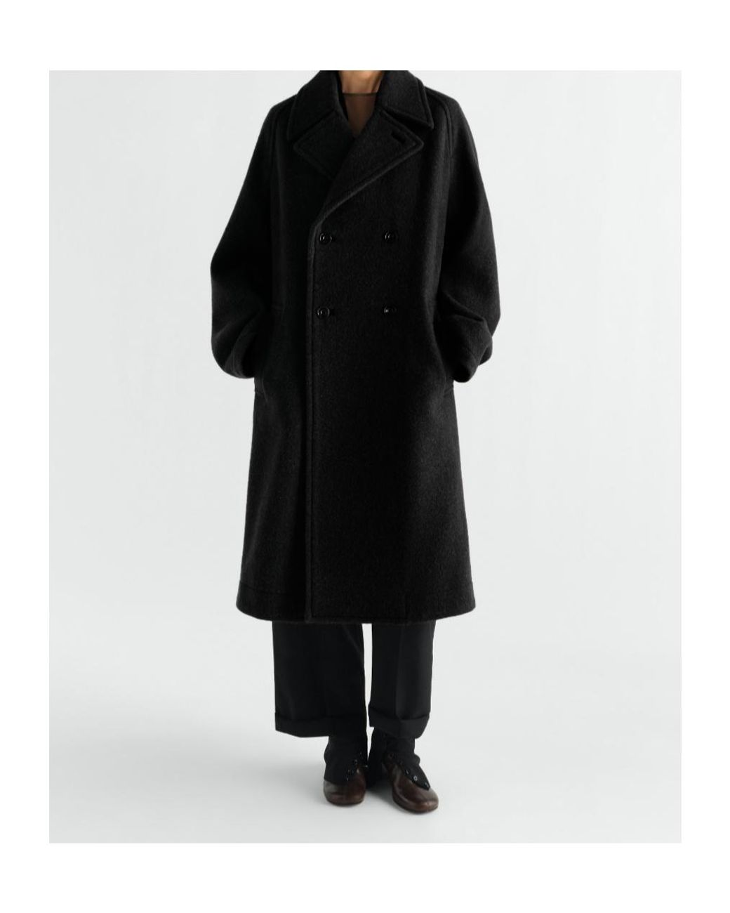 Lemaire Black Double Breasted Soft Coat for men
