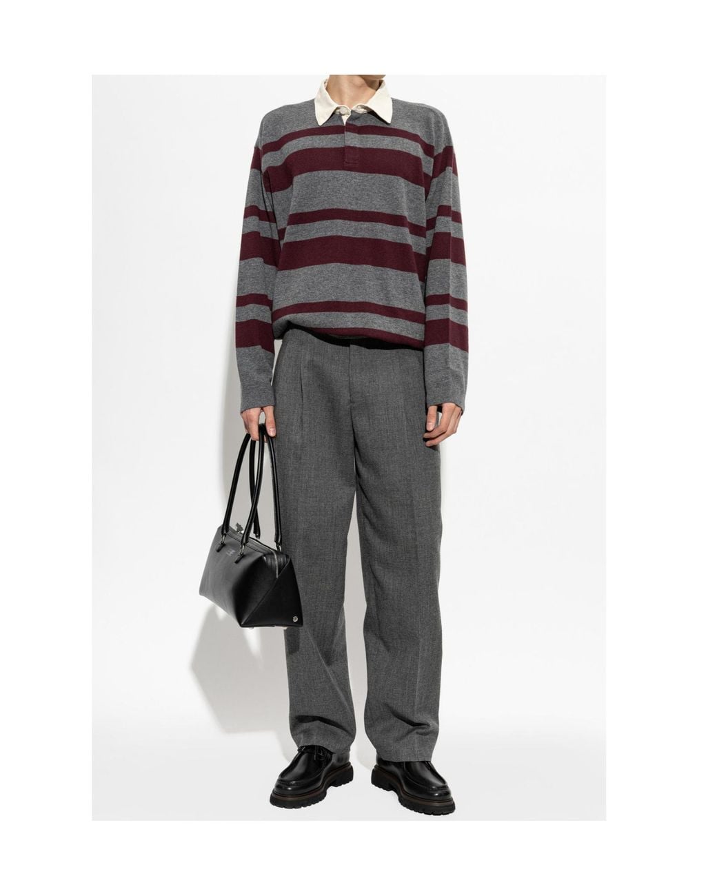 FRAME Purple Striped Long Sleeve Knitted Polo for men
