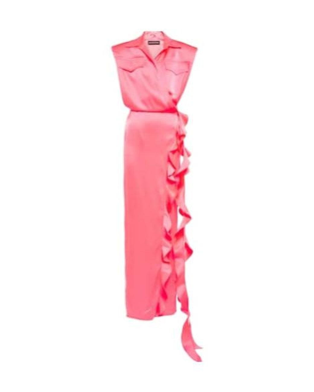 David Koma Pink Ruffle Satin Wrap Gown