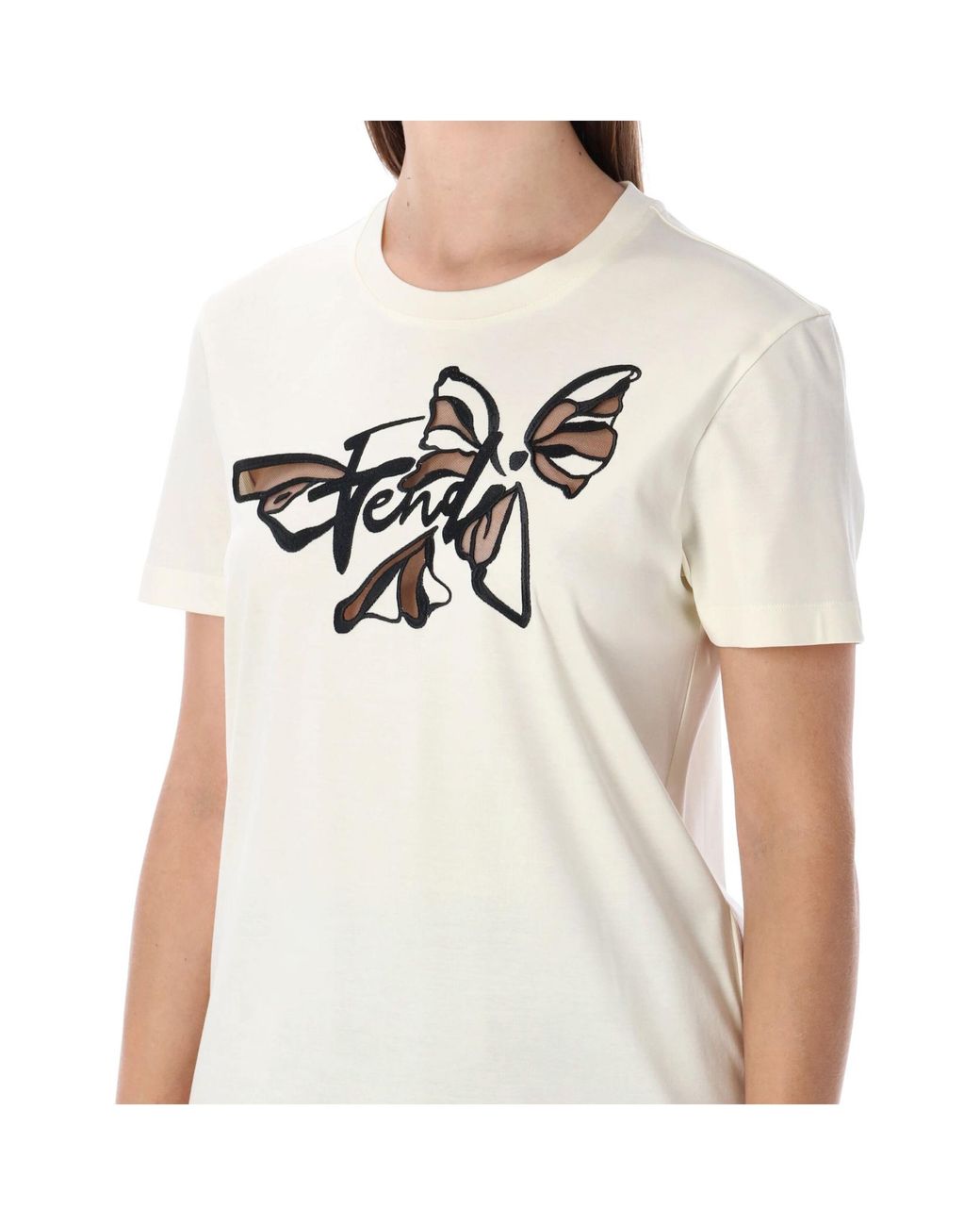 Fendi Natural Nigthfly Printed Crewneck T-Shirt