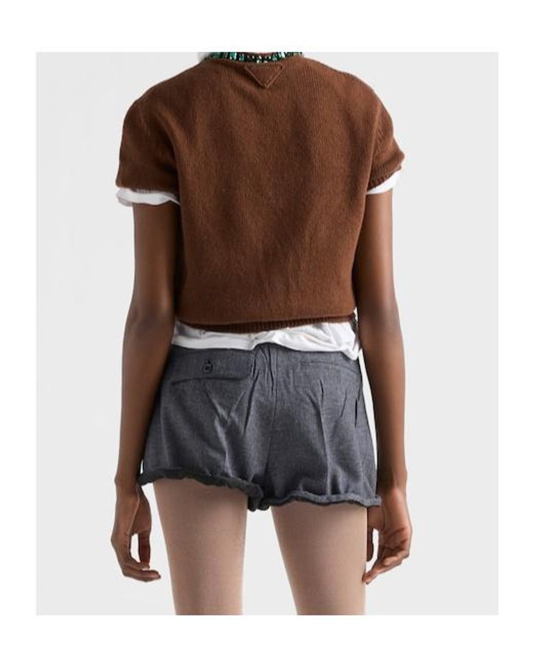 Prada Brown Embellished Short Sleeved Jumper