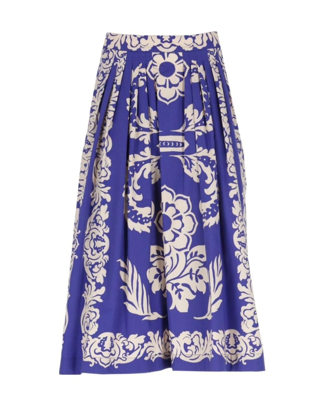 Etro Blue Pleat Detailed Printed Midi Skirt