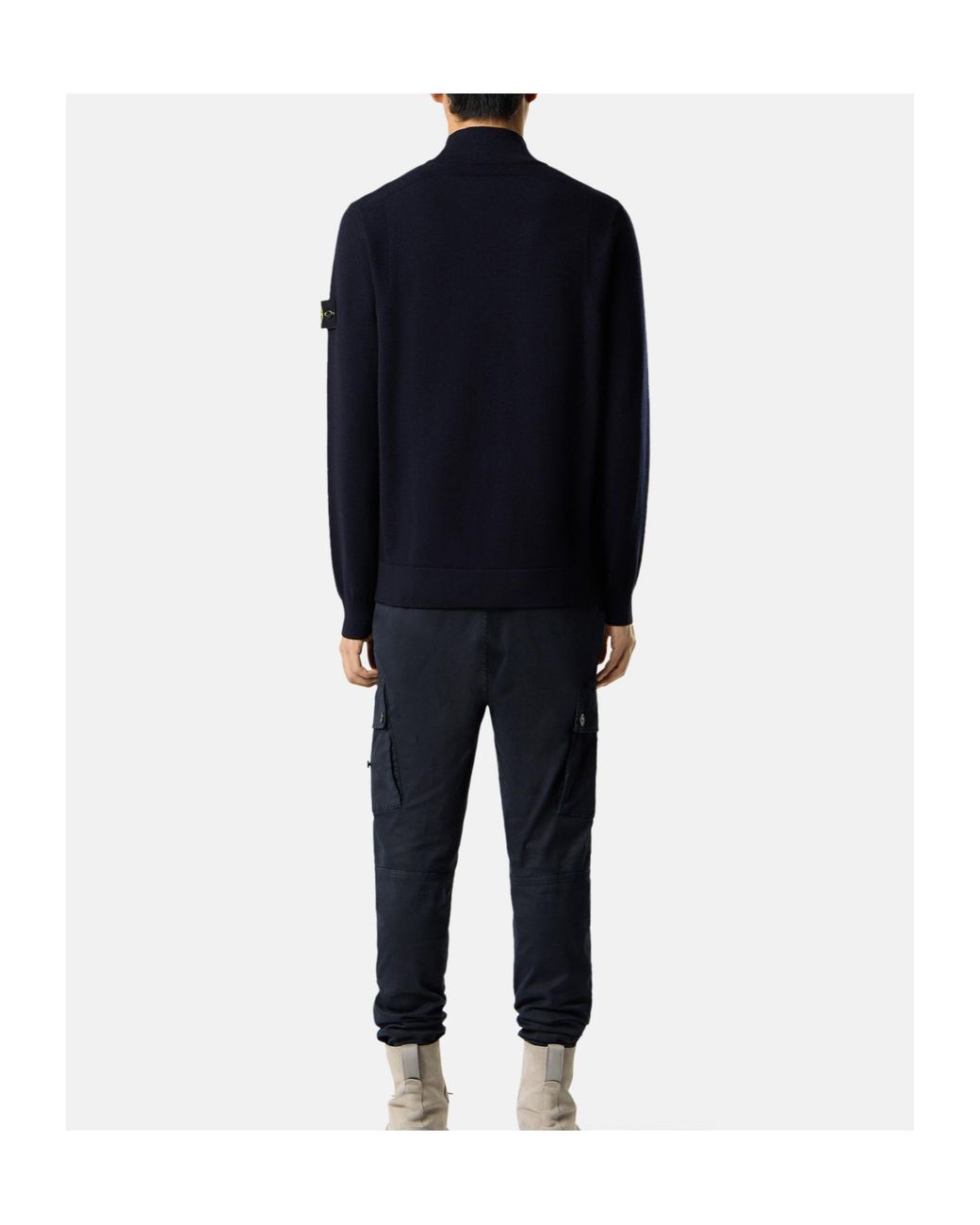 Stone Island Blue Logo Patch Zip-Up Cardigan for men