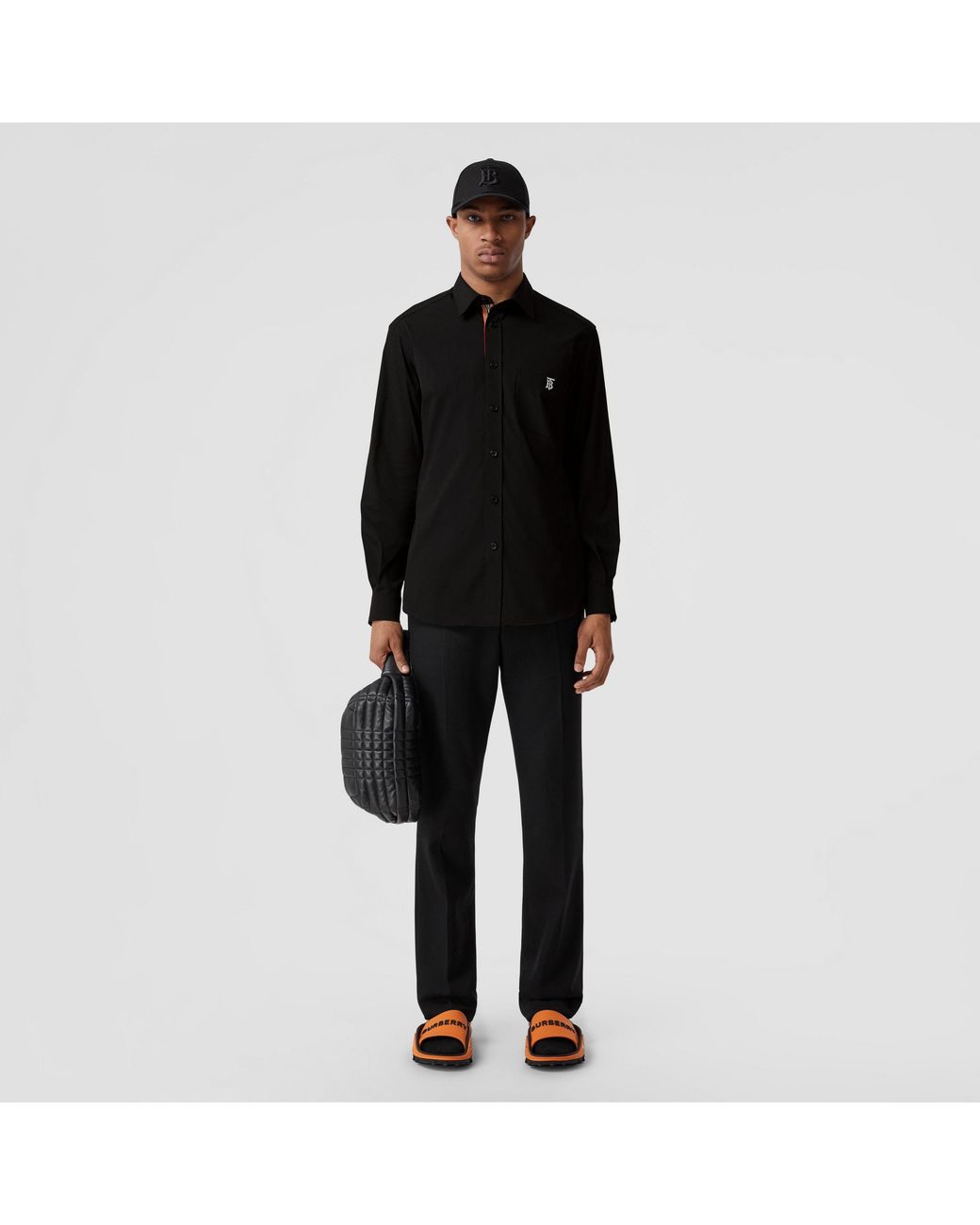 Burberry Black Logo Embroidered Long-Sleeved Shirt for men