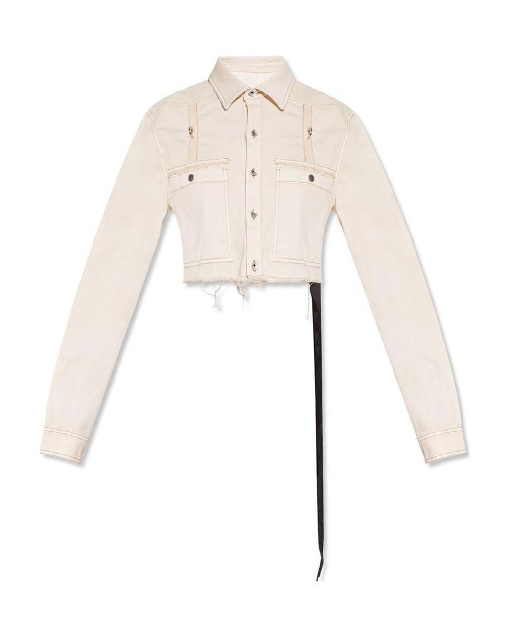 Rick Owens White Frayed Detailed Denim Jacket