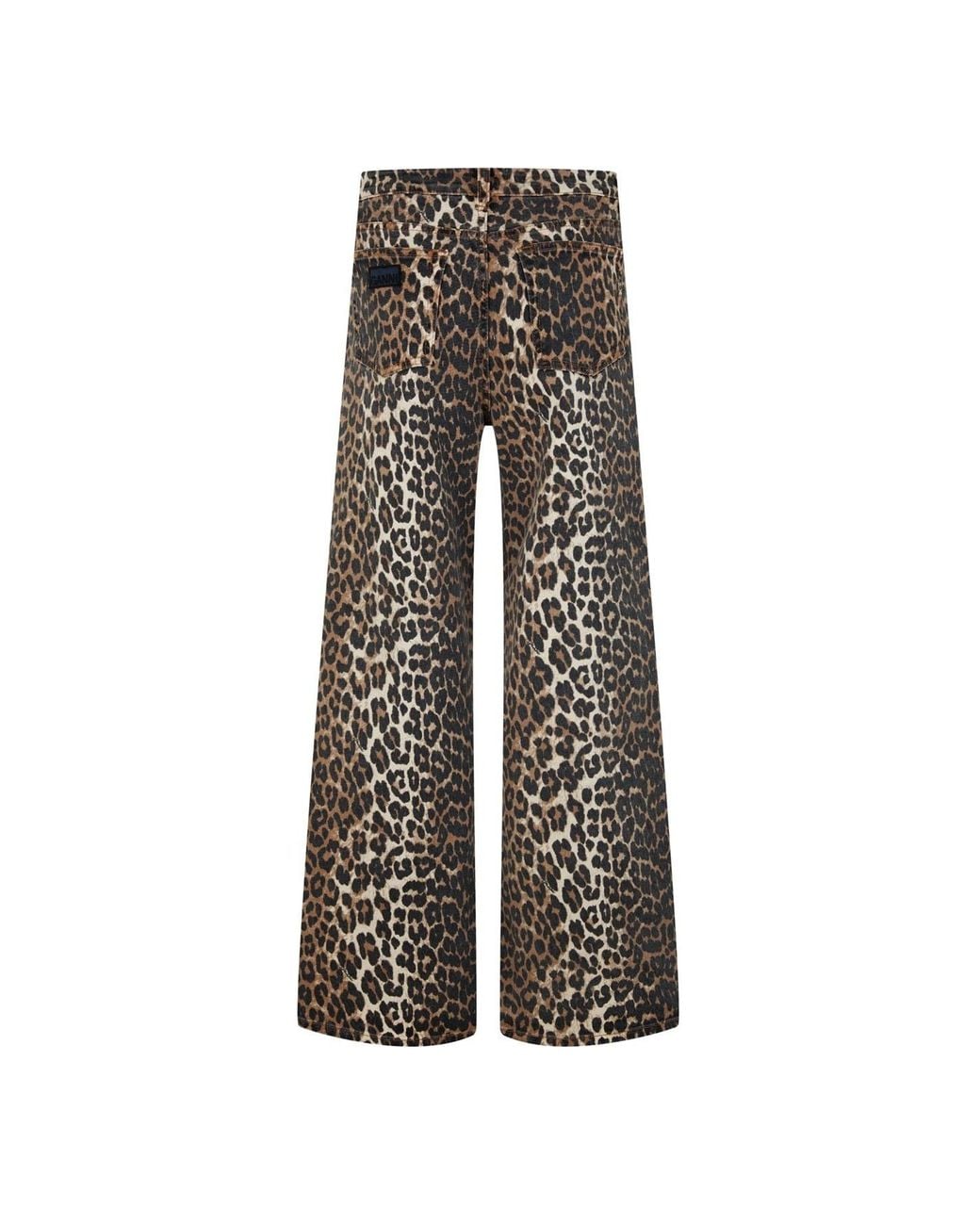 Ganni Black Leopard Print Denim Trousers