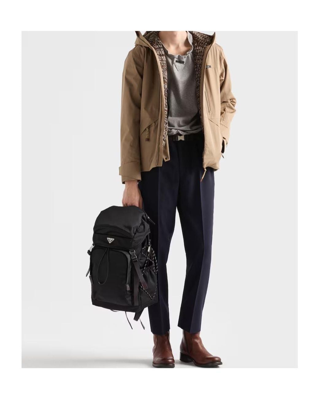 Prada Black Speedrock Re-Nylon And Leather Backpack for men