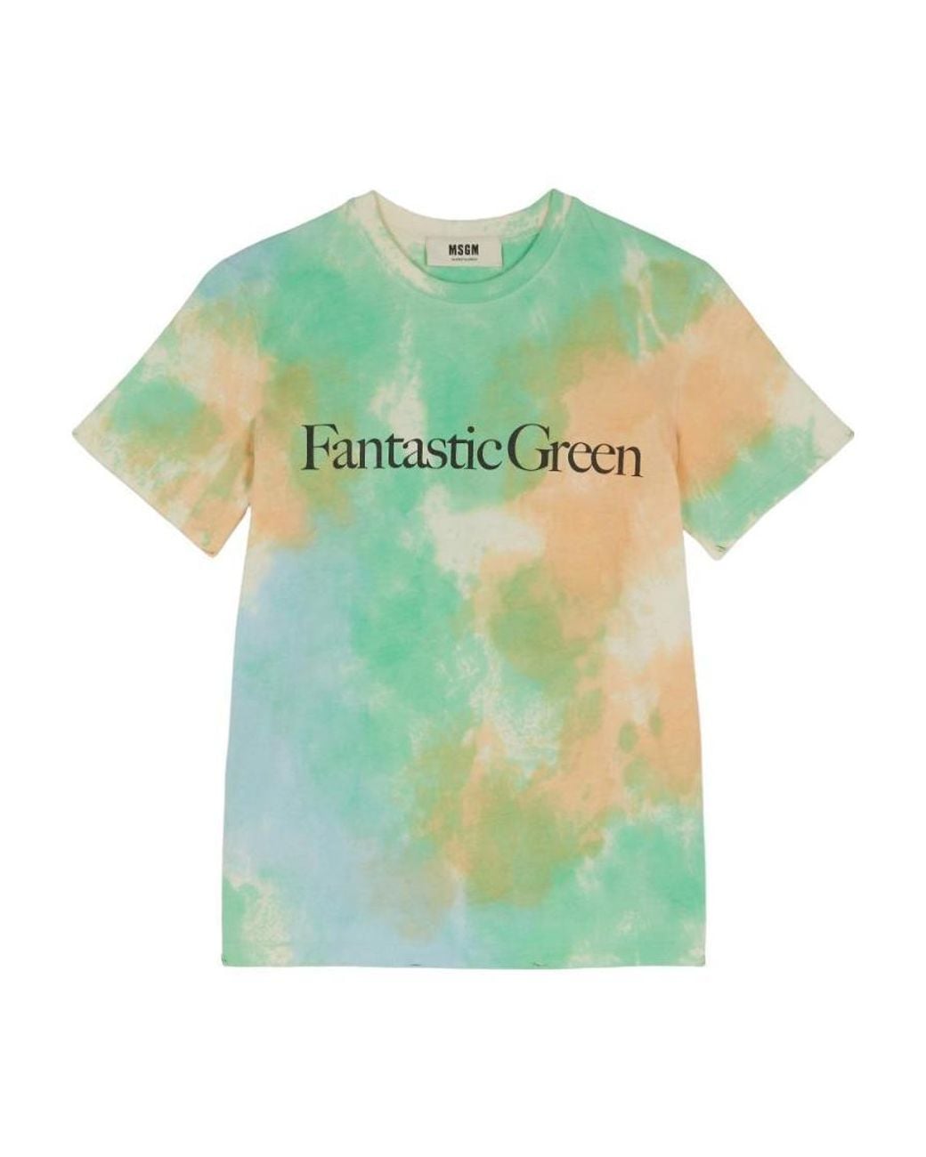 MSGM Green Logo Printed Crewneck T-Shirt