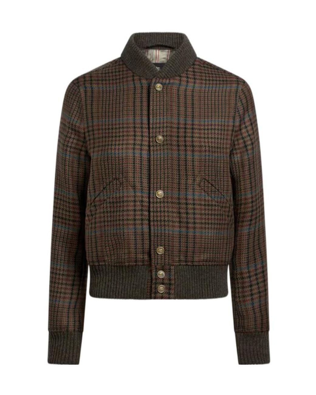 Etro Brown Checked Embroidered Bomber Jacket