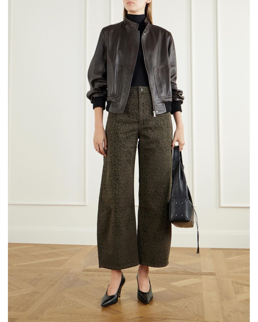 FRAME Gray Leopard-Print High-Waisted Tapered Jeans