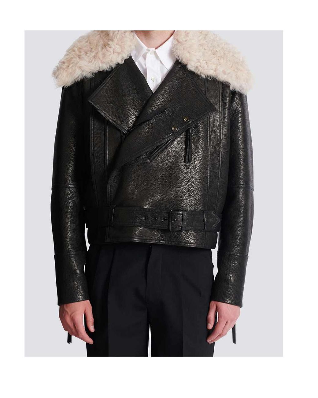 Balmain Leather Jacket With Shearling Collar in Black for Men