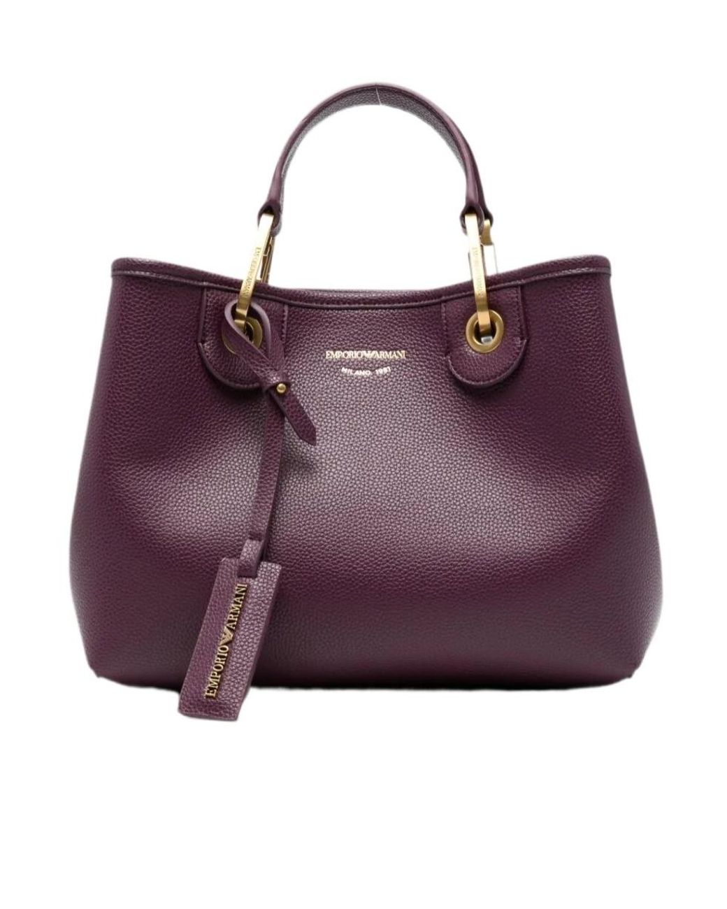 Emporio Armani Purple Myea Logo-Print Pebbled Tote Bag
