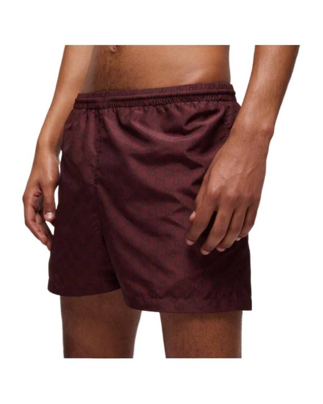 Gucci Red Printed Polyester Poplin Swim Shorts for men