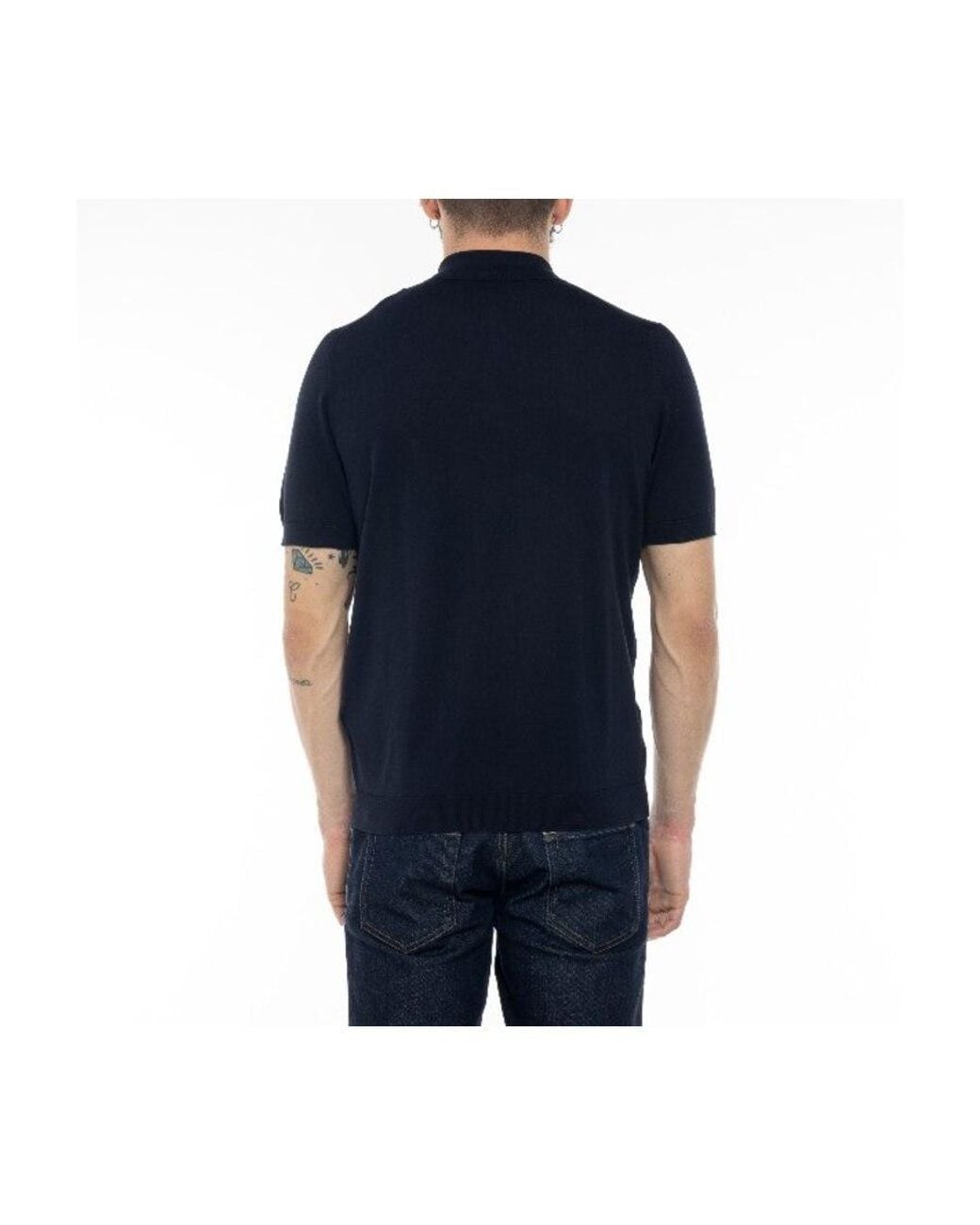 Drumohr Blue Short Sleeved Knitted Polo Shirt for men