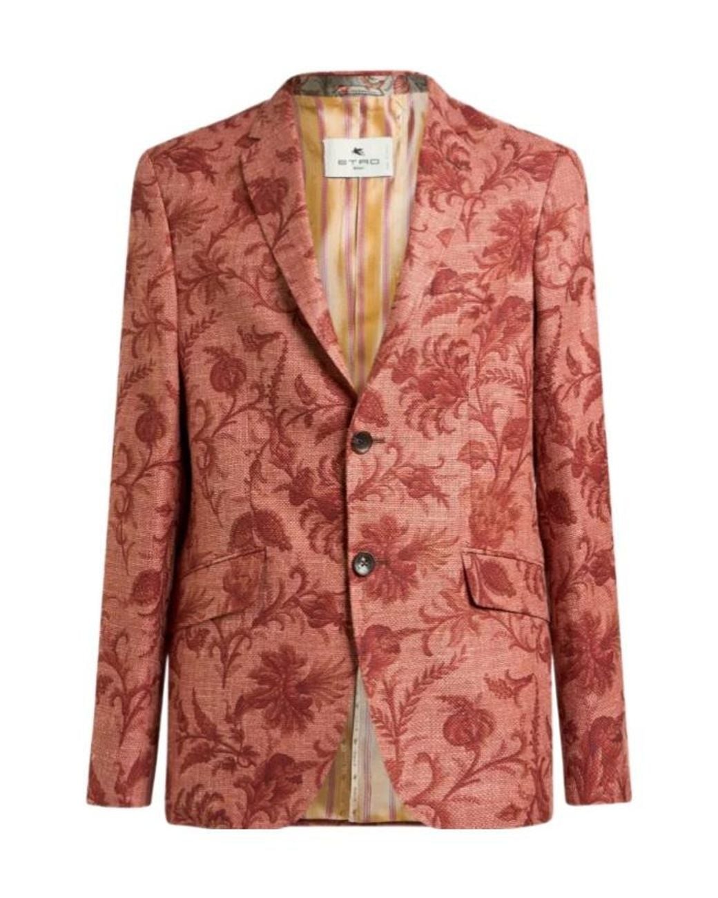 Etro Pink Single-Breasted Wool-Blend Jacket With Floral Motif for men