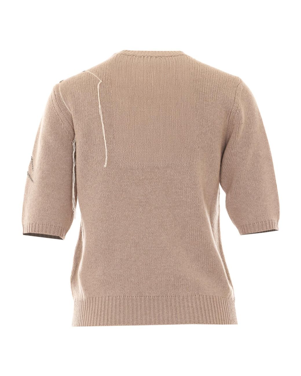 Fabiana Filippi Natural Embellished Short-Sleeve Knitted Top