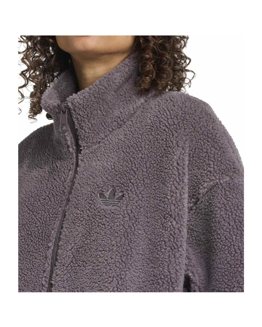 Adidas Originals Gray Sherpa Fleece Stand Collar Jacket