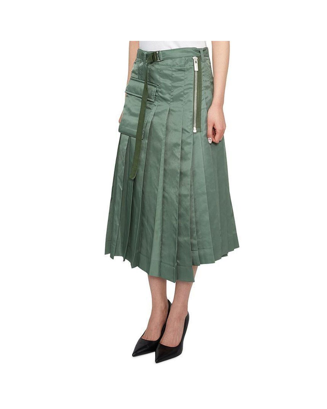 Sacai Green Pleated Skirt