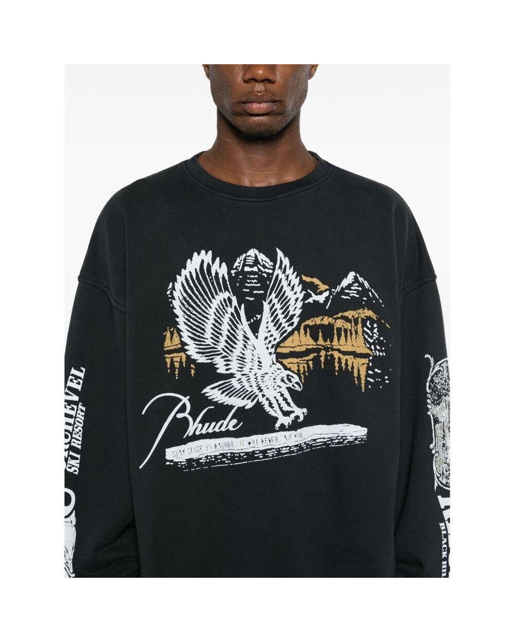 Rhude Blue Graphic-Print Cotton Sweatshirt for men