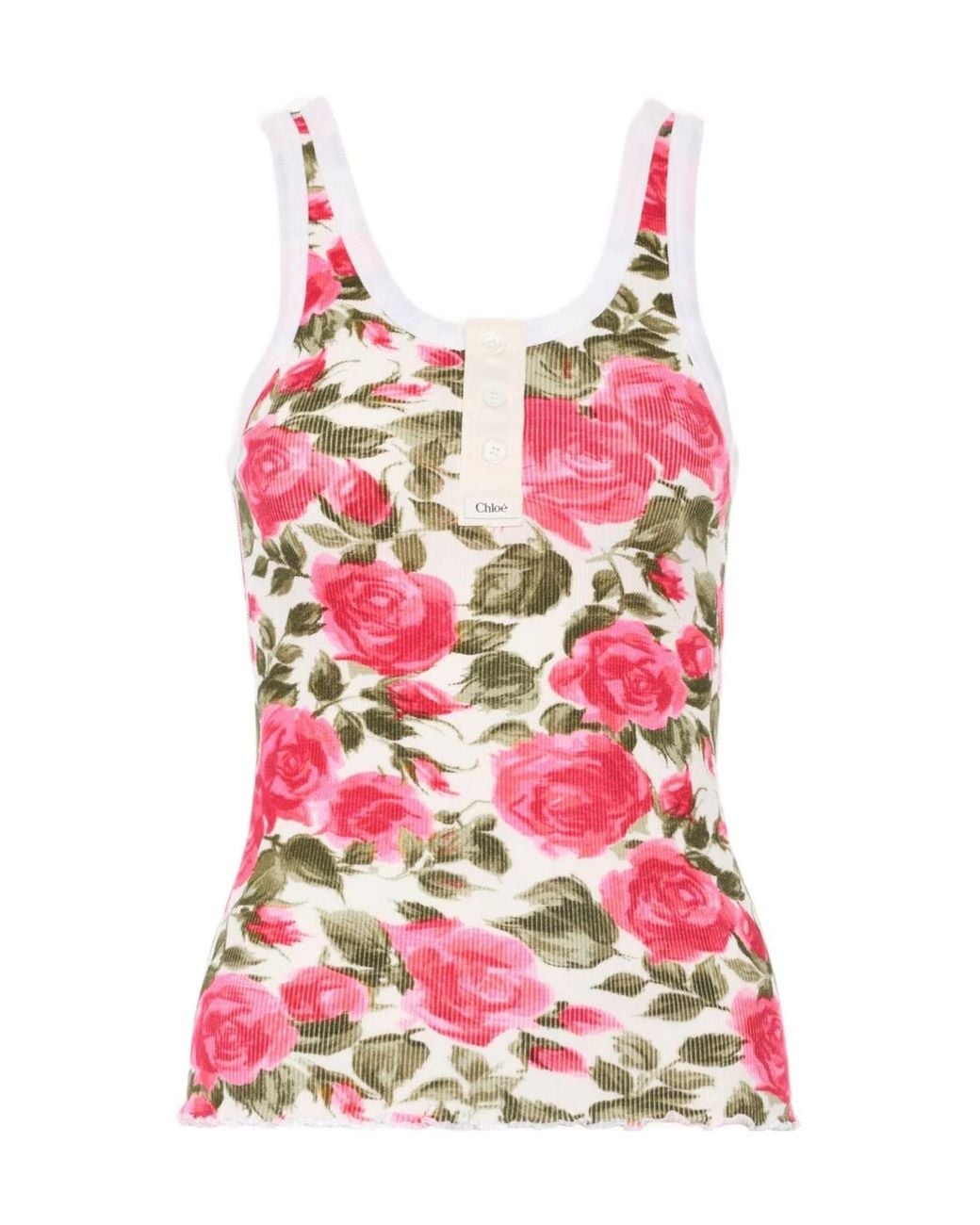Chloé Pink Stretch Cotton Top With Floral Print