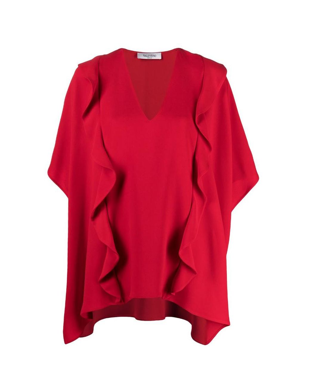 Valentino Red Ruffled Drape Blouse