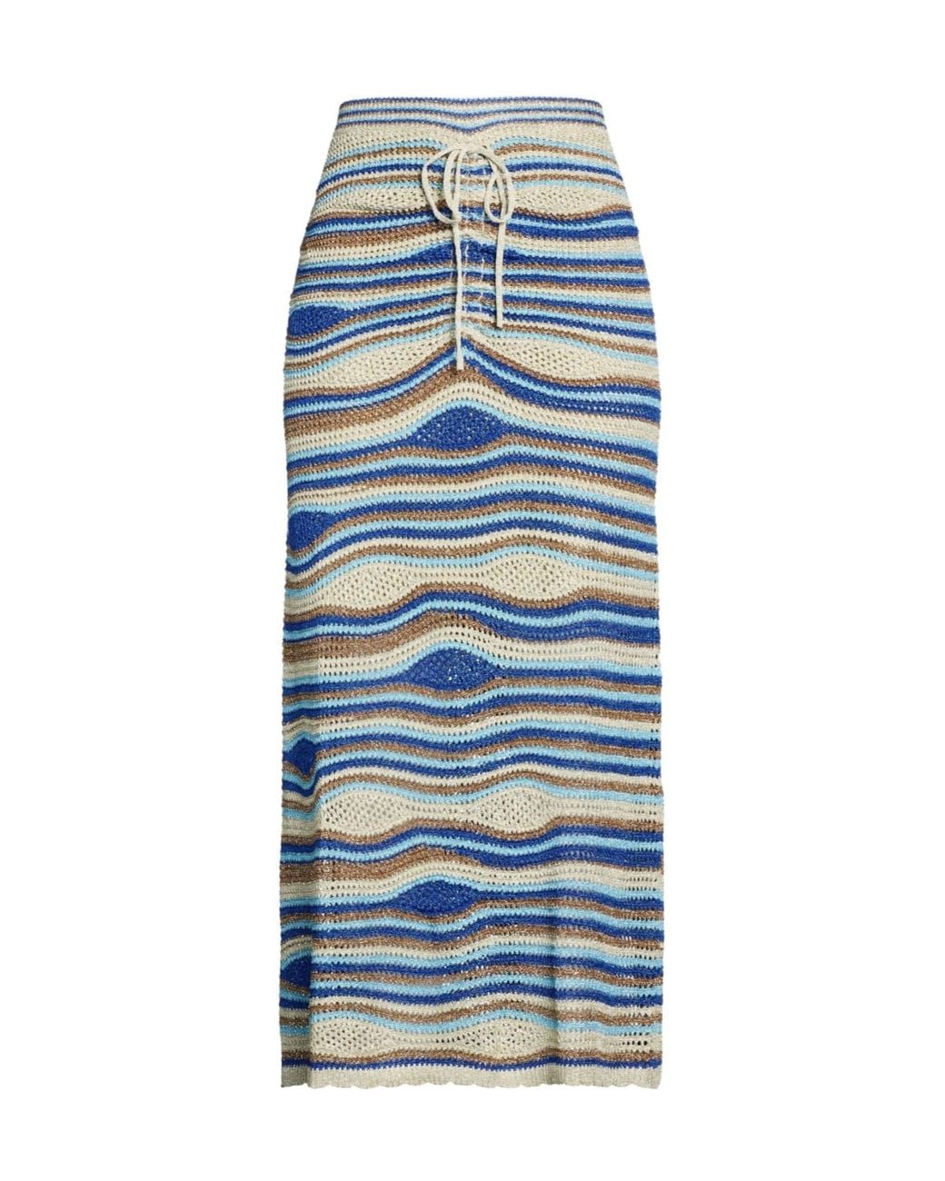Farm Rio Blue Striped Metal-Panel A-Line Midi Skirt